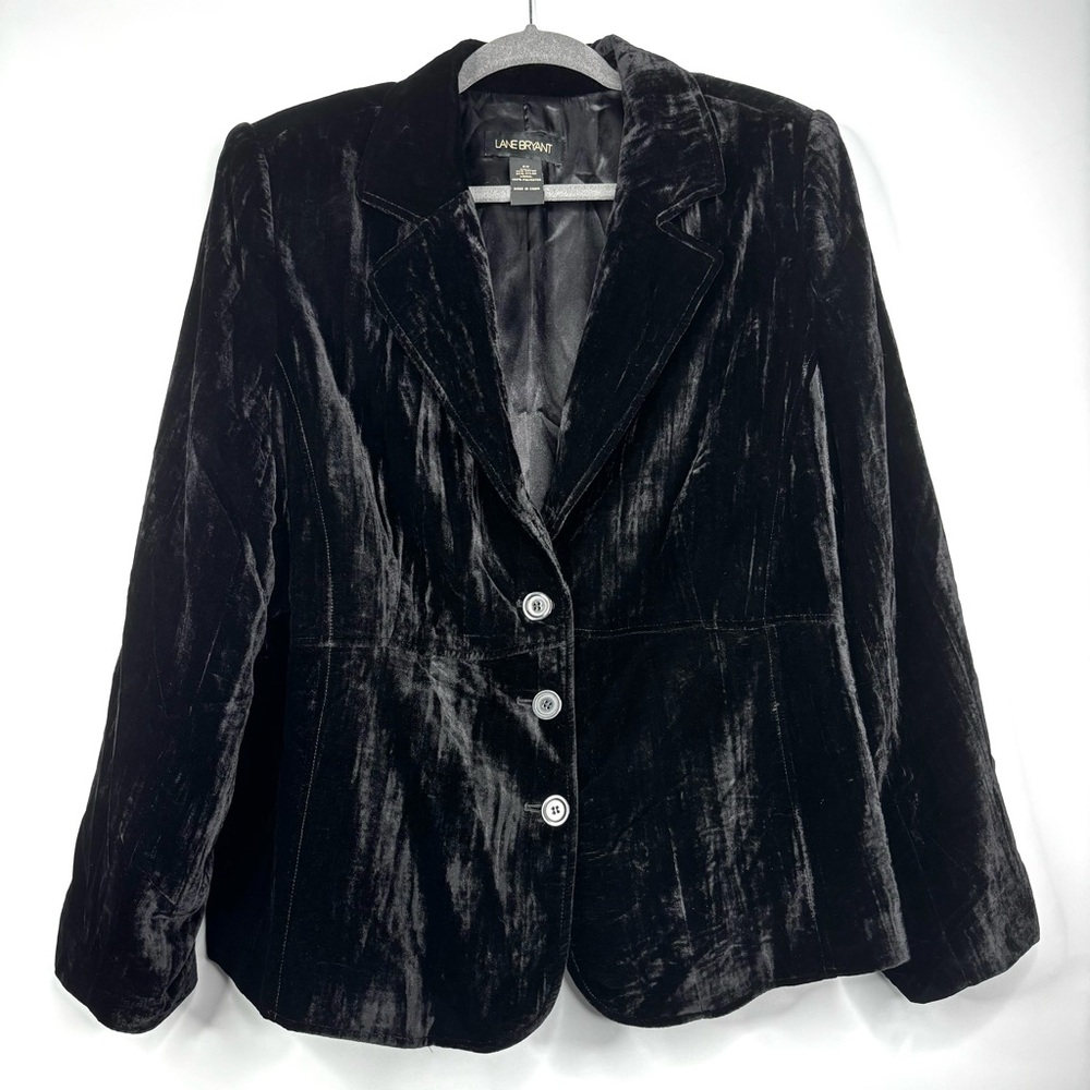 Lane Bryant Crushed Velvet Babydoll Notch Collar Whimsigoth Black Blazer 20 | 2X